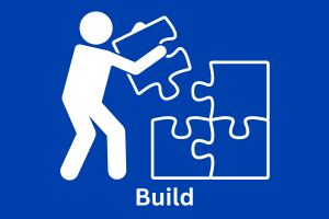 MAGE: Logo Figure building puzzle pieces. Text-Build
